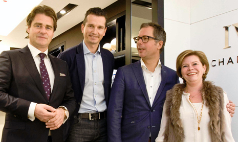 Managing Director IWC Benelux Robert Pennartz, IWC Friend of the Brand Richard Krajicek en ondernemersechtpaar Martijn en Cécile van Willegen