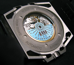 het uurwerk van de SpidoLite SA met blauwgouden rotor