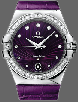 Omega Constellation 35mm Ladies Quartz met paarse wijzerplaat