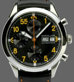 Raidillon chronograaf 38 mm met zwart/oranje wijzerplaat 