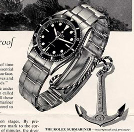 uitsnede uit Rolex Submariner advertentie uit 1955, klik aan voor hele advertentie