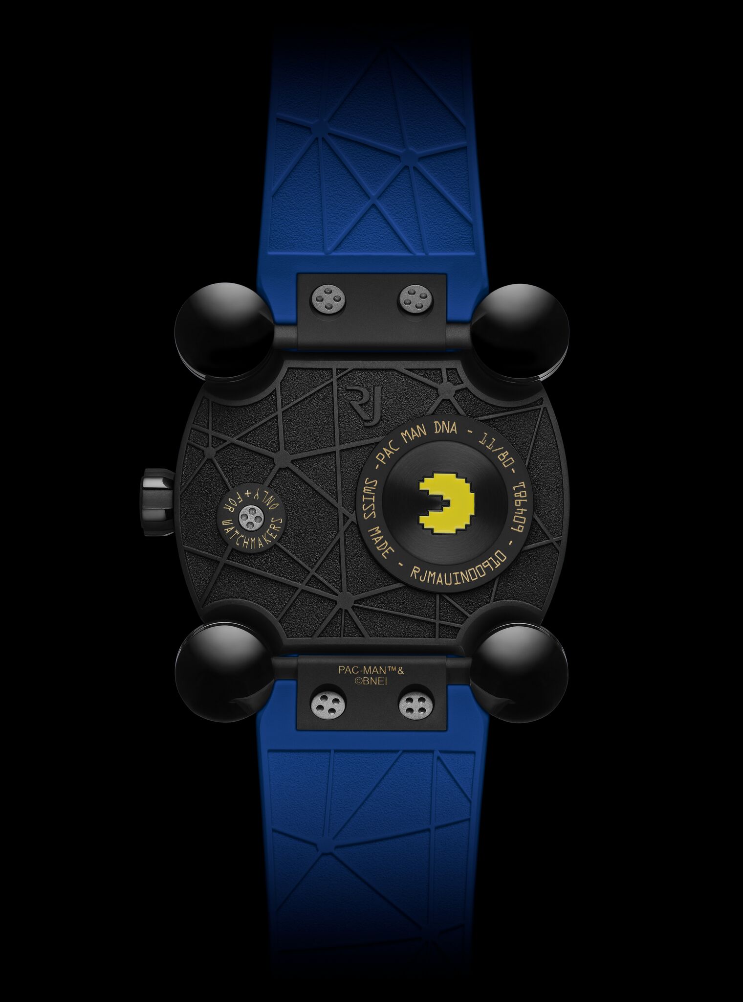 De achterkant van het derde Pac-Man horloge van RJ